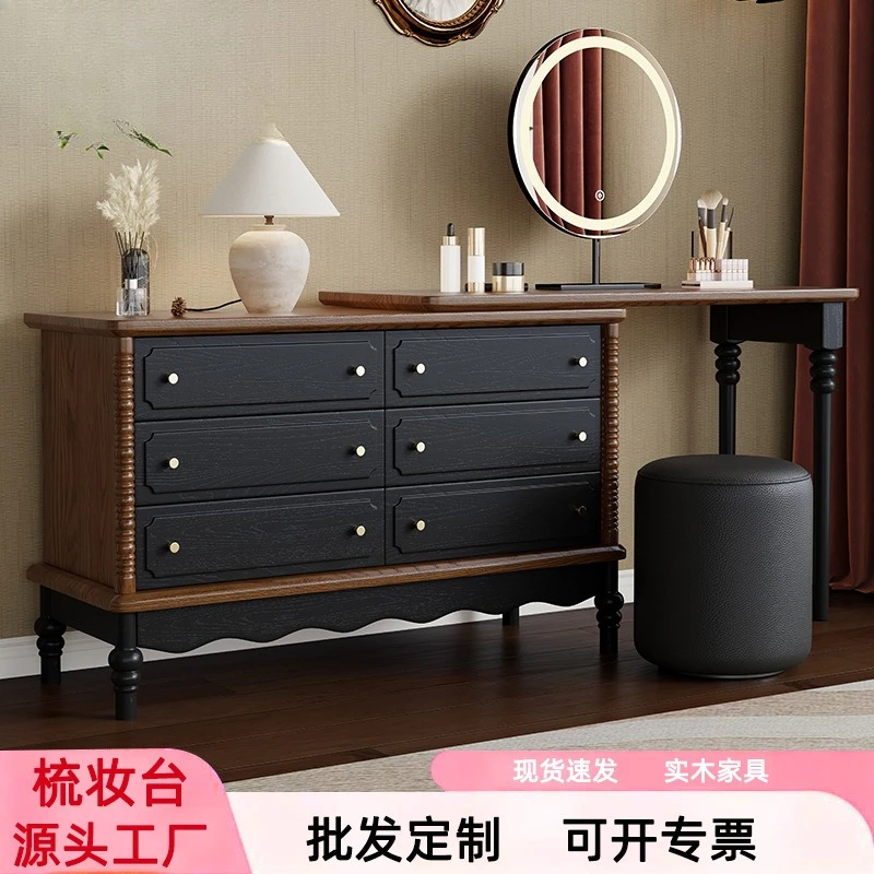 

Medieval French dresser, chest cabinet integrated, retro solid wood makeup table at the end of the bed, master bedroom