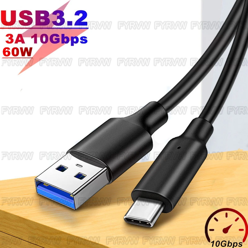 USB 10Gbps Cable USB3.2 Gen2 Type A to USB C Cable Data Transfer SSD Hard Disk Cable 60W QC3.0 Fast Charging Android Auto Cable