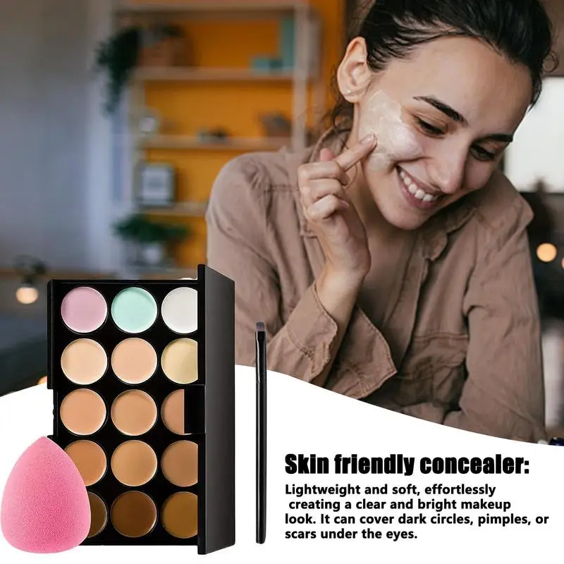 Palette de Correcteur de Fond de Teint, Couverture Complète, Crème Correctrice, 15 Couleurs