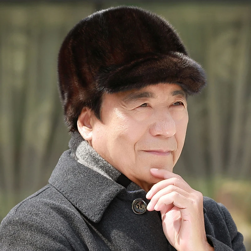 Fashion Winter Fashion Grandfather 100% Genuine Real Mink Fur Hat Natural Warm Mink Fur Caps Men Good Quality Real Mink Fur Hats