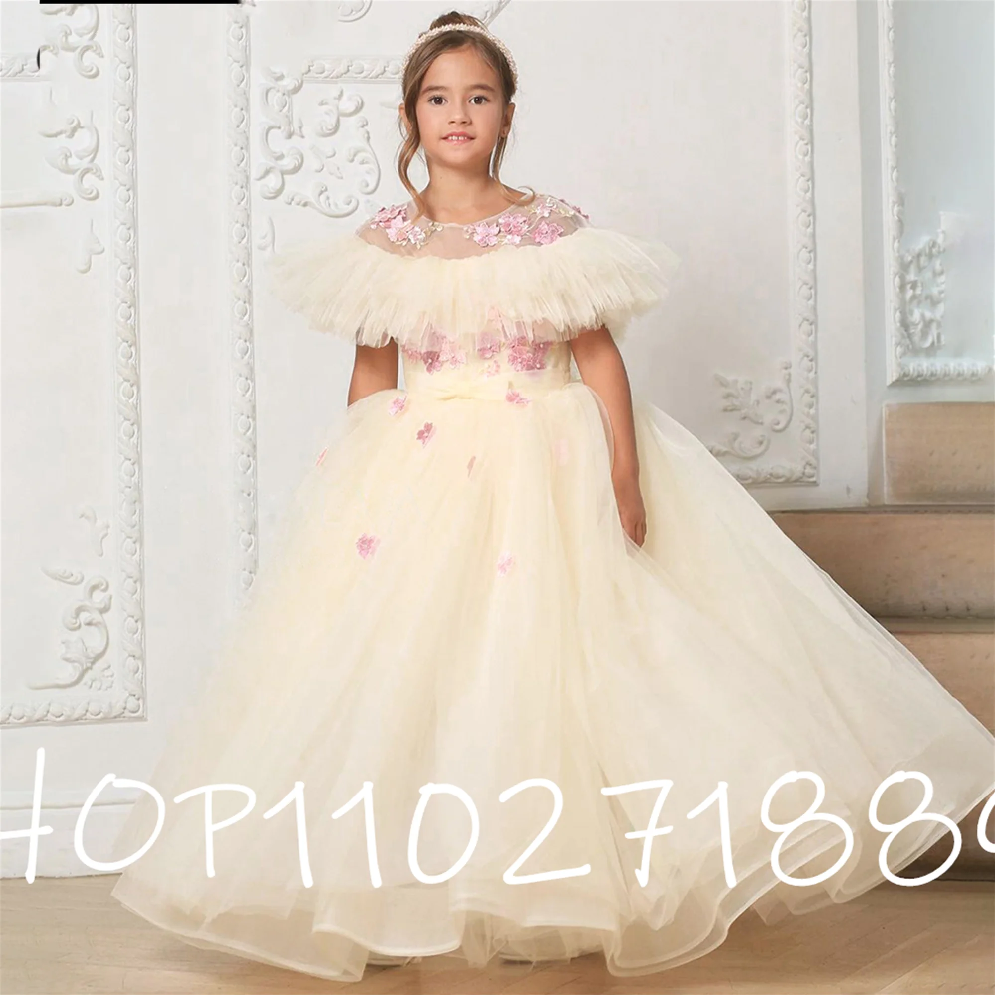 

Puffy Baby Girl Dress Champagne Ruffles Flower Girl Dresses Cute Girl Princess Dress Girl Wedding Party Dress Child Kids Dresses