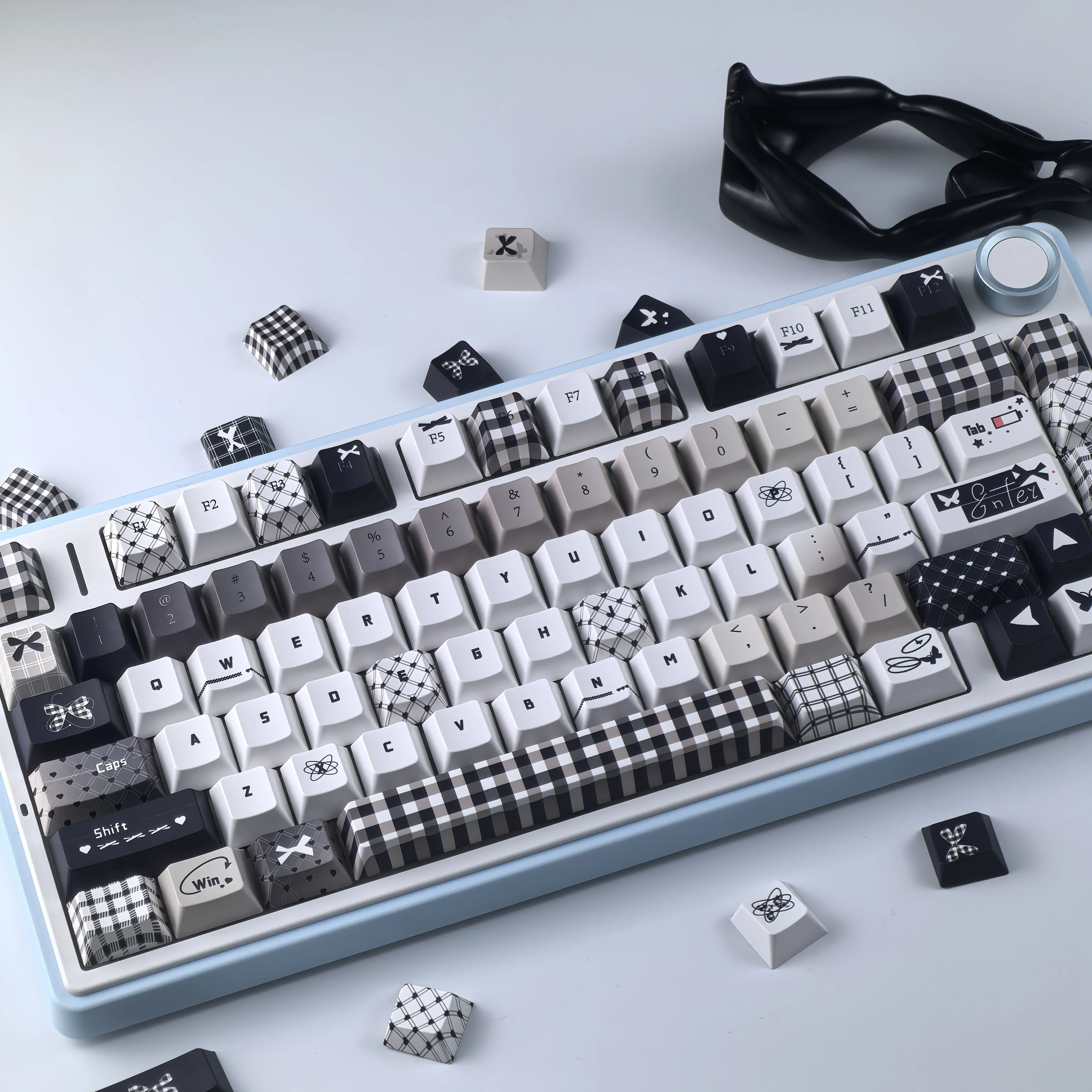 

Колпачки для клавиш в стиле ретро, британский стиль, черно-белая клетчатая раскладка Ansi Iso Cherry Pbt, колпачки для клавиатуры «сделай сам»