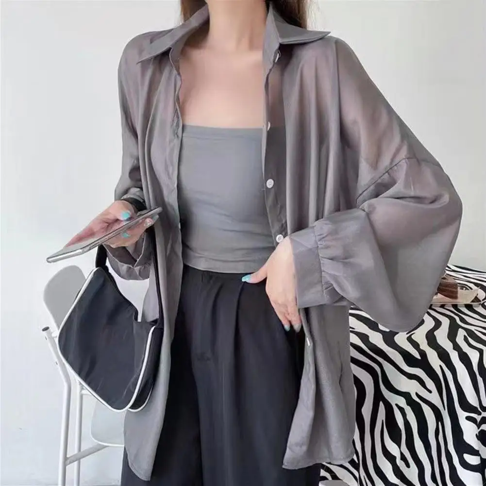 

Trendy Single Breasted Quick Drying Thin Type Shawl Sunscreen Shirt Cardigan See-through Shirt Coat Female Clothing