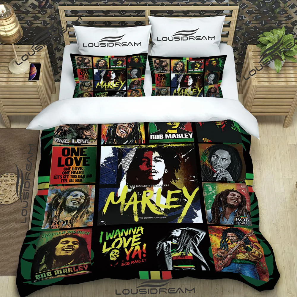 Bob Marley Reggae Music Maple Leaf Comforter Bedding Set,Duvet Cover Bed Set Quilt Cover Pillowcase,King Queen Size Bedding Set