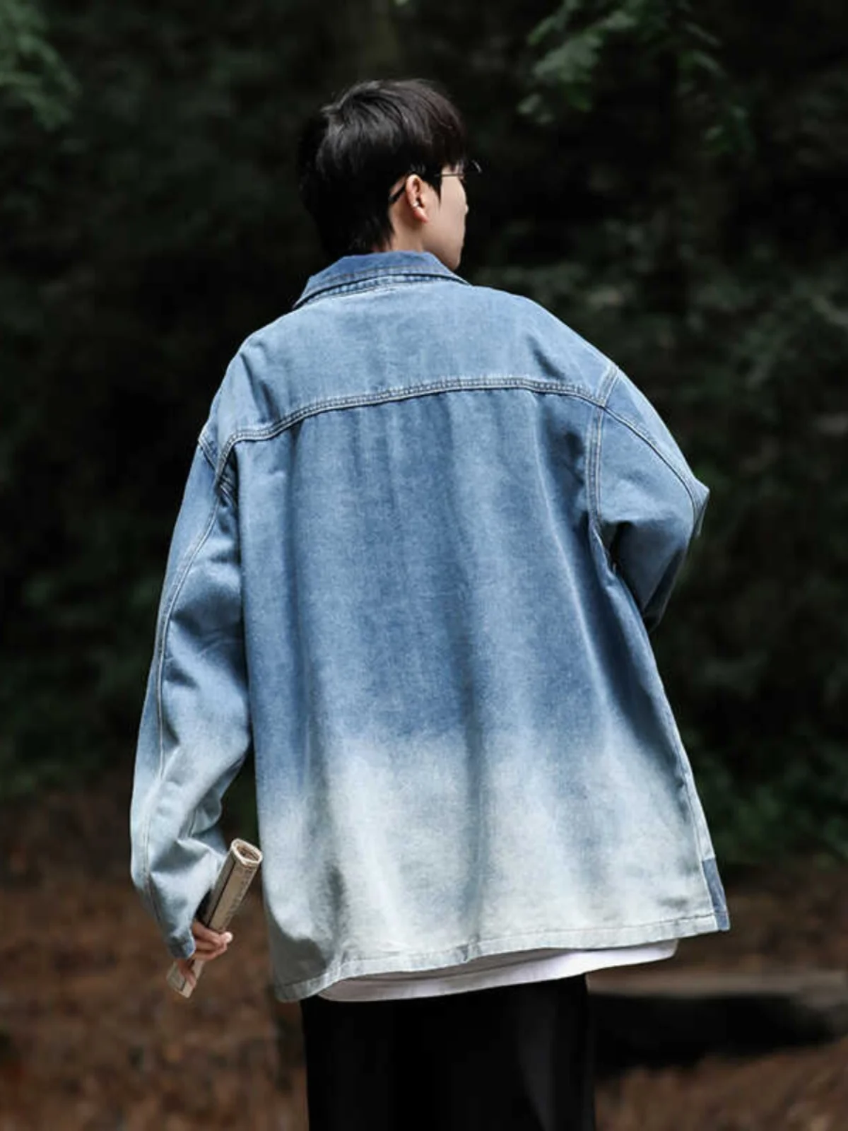 

Waed adual Color Retro Chinese Sle Loose Jeans Jaet for Men Spring Autumn Season Turn-down Collar Patchwork Jaet