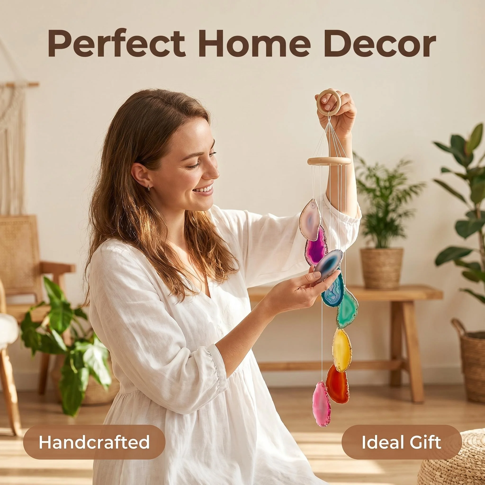 Irregular Colored Agate Wind Chime Window Bell Car Decor Elegance Hanging Home Accessory