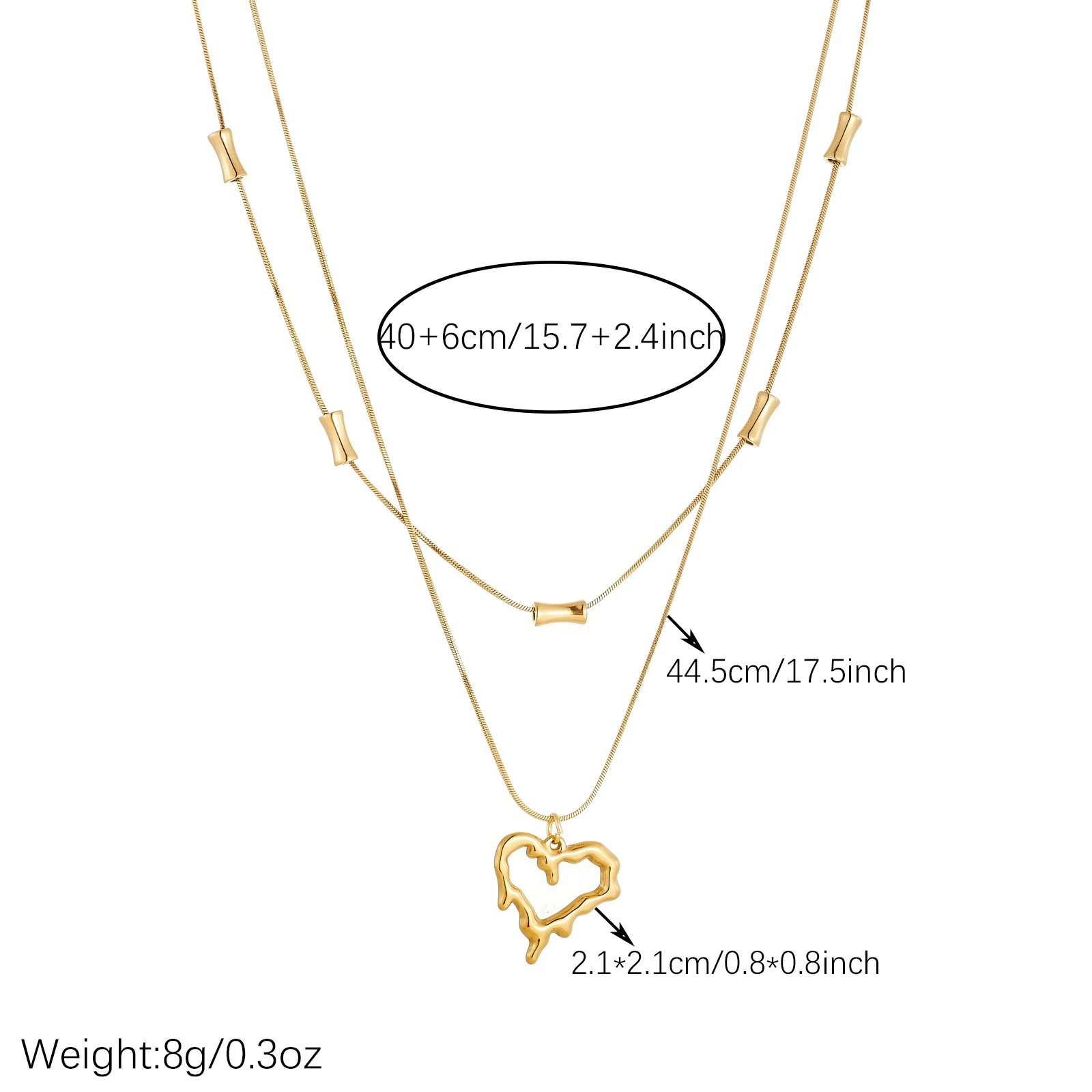 DIEYURO 316L Stainless Steel Two Tone Irregular Melting Hollow Heart Pendant Double Layer Necklace Lady Trend Jewelry Glamorous