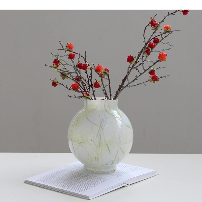 

Creative Colorful Stripes Glass Vase Round Flower Pots Table Decoration Flowers Arrangement Floral Vases Room Aesthetic Decor