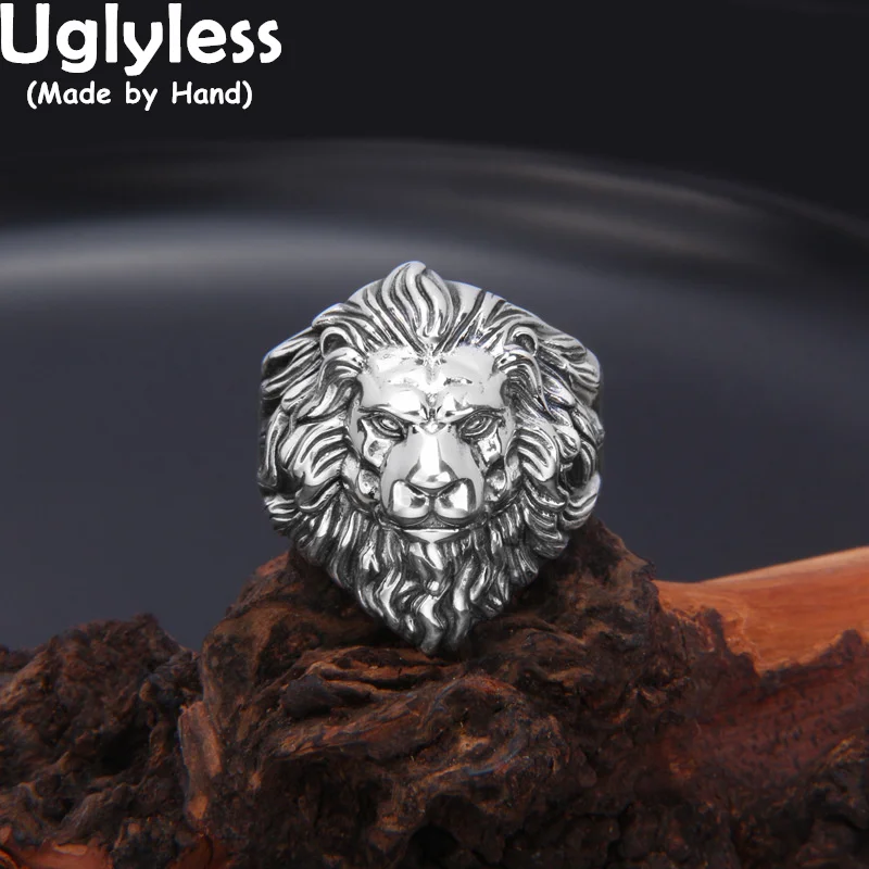 

Uglyless Animal Head Lion Rings for Men Cool Lions Jewelry Exaggerate Guys Animals Rings 925 Sterling Silver Male Ring Lion King