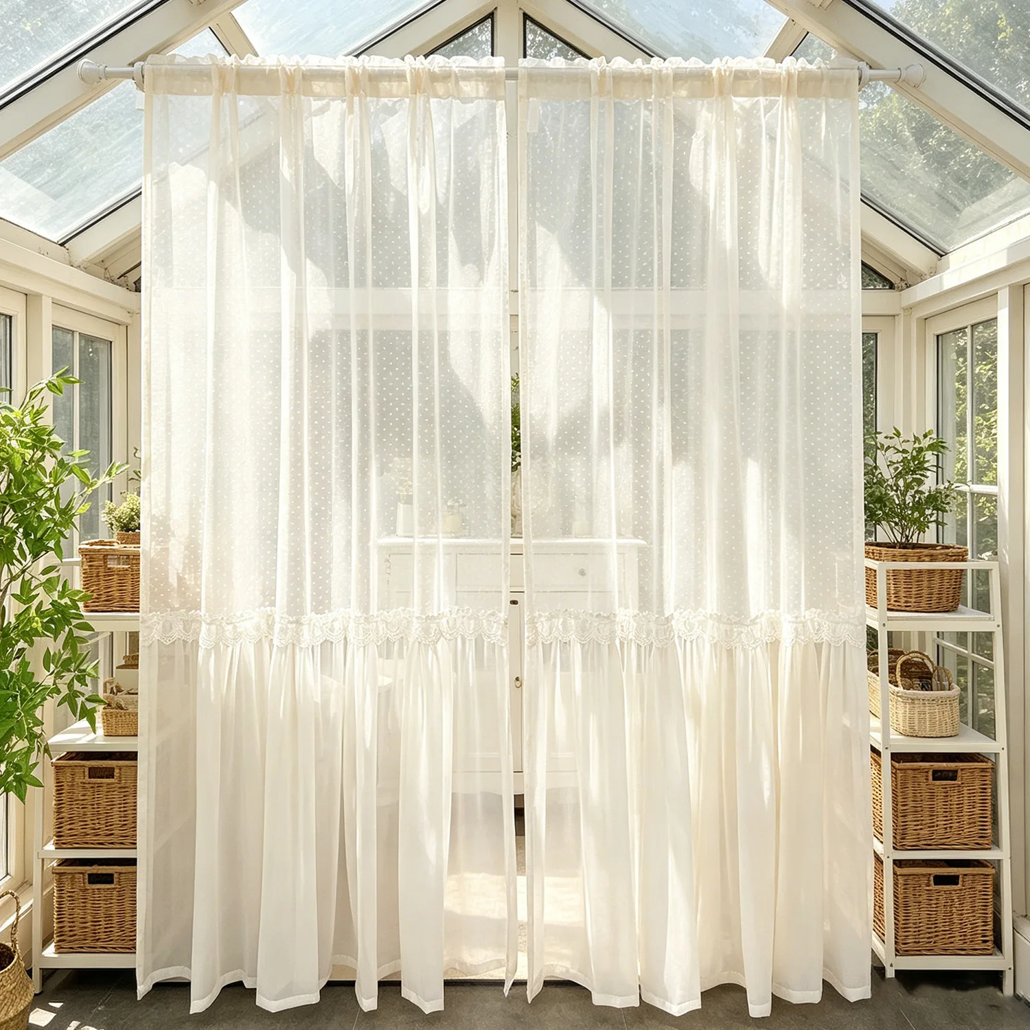 1pc Korean Retro Lace Sheer Curtain,Made Of Polka Dot Fabric Curtains for luxurious living room and bedroom Windows,Home Drapes
