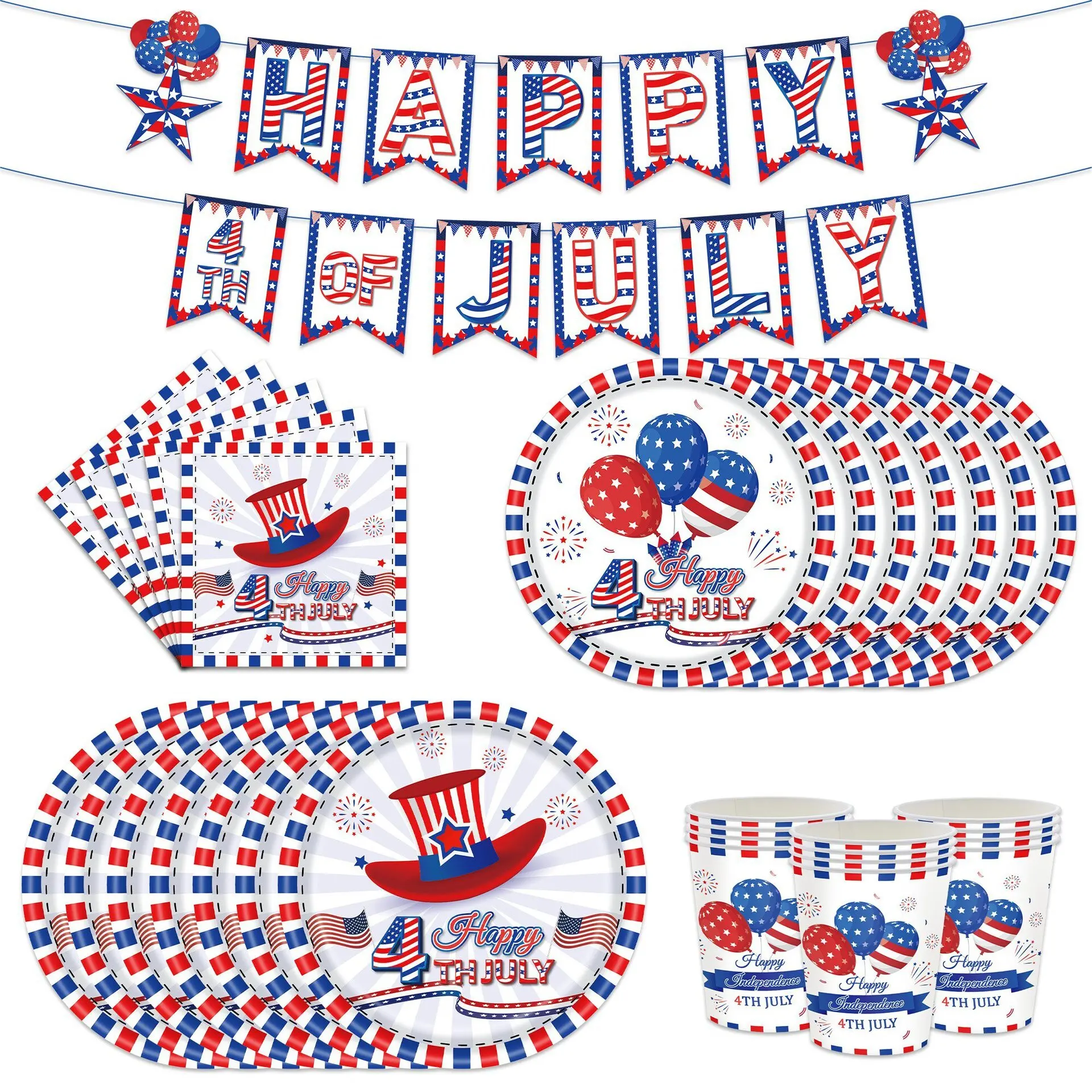 

Independence Day Party Tableware American Independence Day Paper Cups Paper Plate Tablecloth Adult Party Decoration