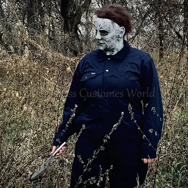 Halloween Myers Cosplay Costume Michael Outfits Anime Bloody Killer Cos Jumpsuit Horror Mask Party Costume for Adult Men Women