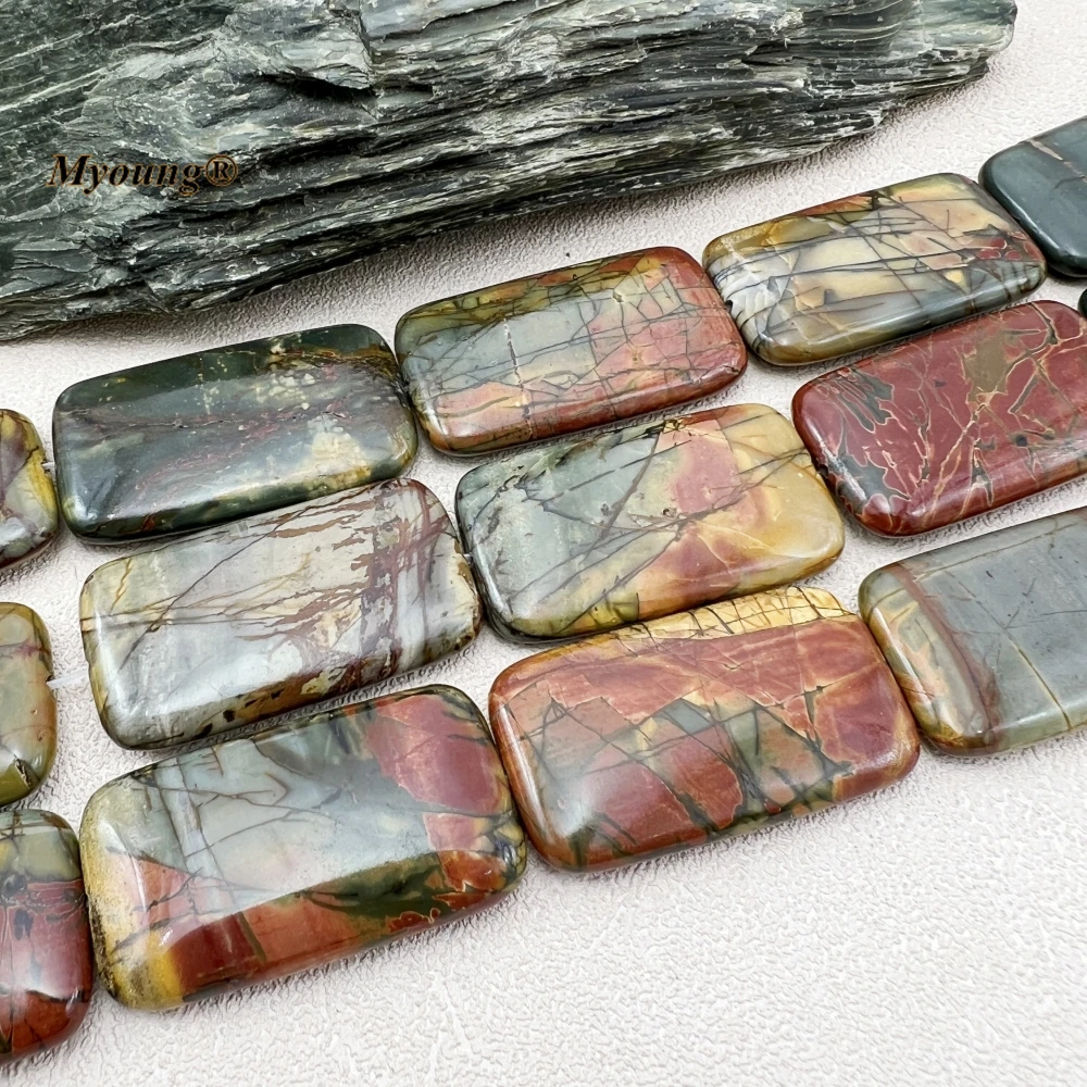 25x45MM 9PCS Large Rectangle Shape Natural Picasso Jaspers Slice Focus Pendant Beads For DIY Jewelry Making MY231225