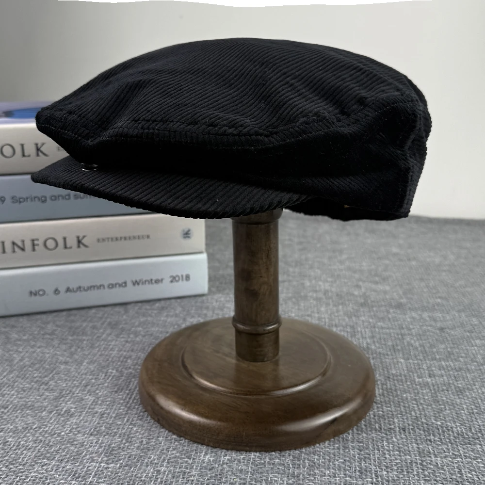 Retro sztruksowe czapki z daszkiem wiosna jesień damski płaski kapelusz Vintage Casual czapka gazeciarza unisex modne czapki imprezowe