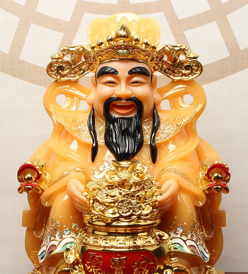 آسيا معبد العبادة عالية الجودة اليشم إله الثروة بوذا تمثال متجر الشركة المنزلية جلب حظًا سعيدا المال كاي شين تمثال التذهيب