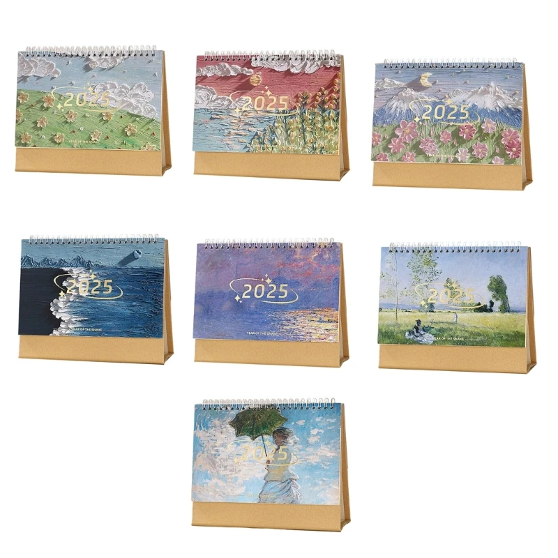 Настольный ежемесячный календарь на 2025 год с двойной катушкой в ​​переплете, календарь акварельной живописи