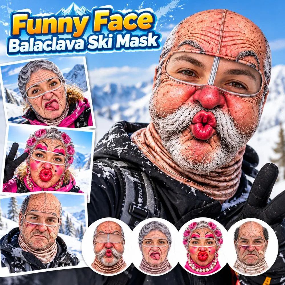 3D Face Printed Old Man Balaclava Face Mask White Mustache Full Coverage Winter Mask Cover Breathable Eye Hole Stretch