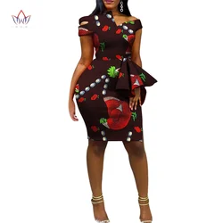 Fashion Dashiki African Dresses for Women Bazin Riche Ankara Print Knee-length Customize Dresses Women African Clothing WY5719