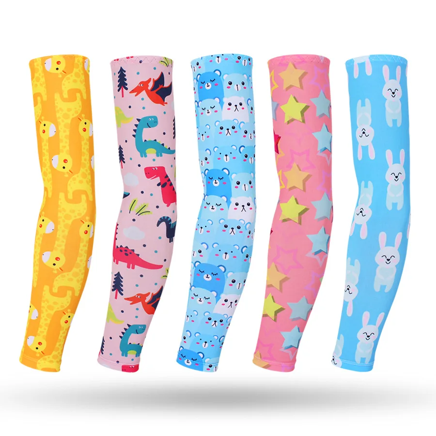 1Pair Elastic Cartoon Kids Cooling Arm Sleeves For Girls Boys Summer Sun UV Protective Children's Sport cuff Ice Silk Arm Warmer