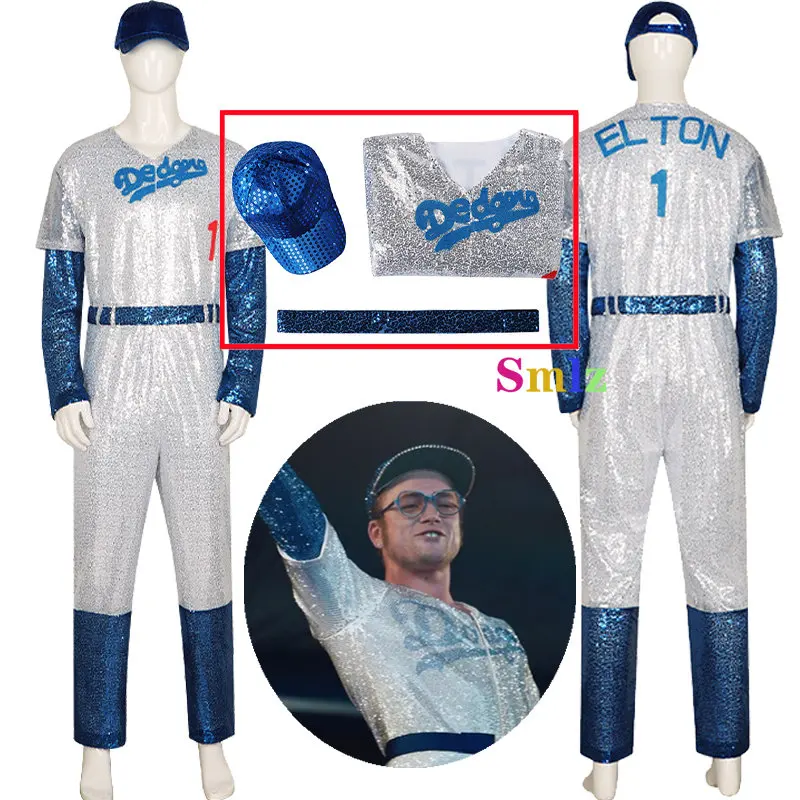 

Elton John Cosplay Bodysuit Tv Rocketman Costume Baseball Uniform Jumpsuit Hat Belt Halloween Costumes