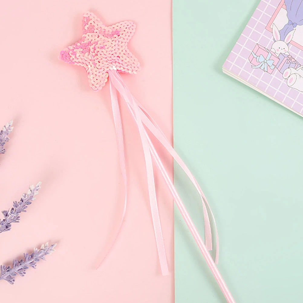 

6pcs Sequins Star Wand for Kids Pink Fairy Sticks Dress Up Props Girls Toy Lightweight Halloween Decorations