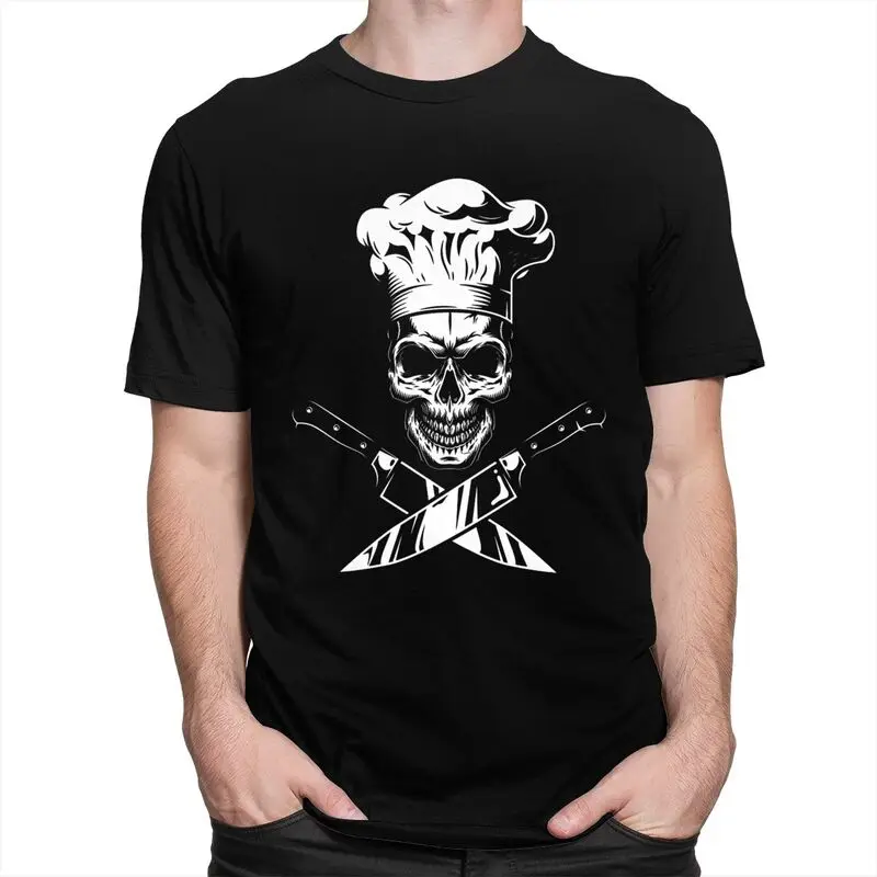 Custom Chef Cooking Pirate Skull Cross Knife T Shirts Men Pure Cotton Tee Tops Tshirts Casual T-shirt
