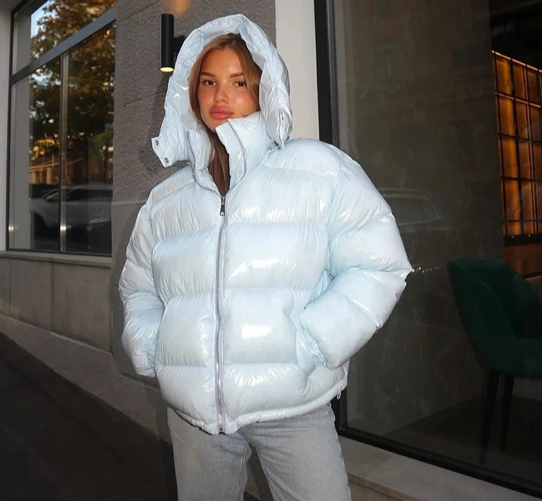 Capispalla caldo casual da donna invernale NewChic giacca trapuntata con cappuccio lucida da donna colletto alla coreana manica lunga cerniera cappotto imbottito solido