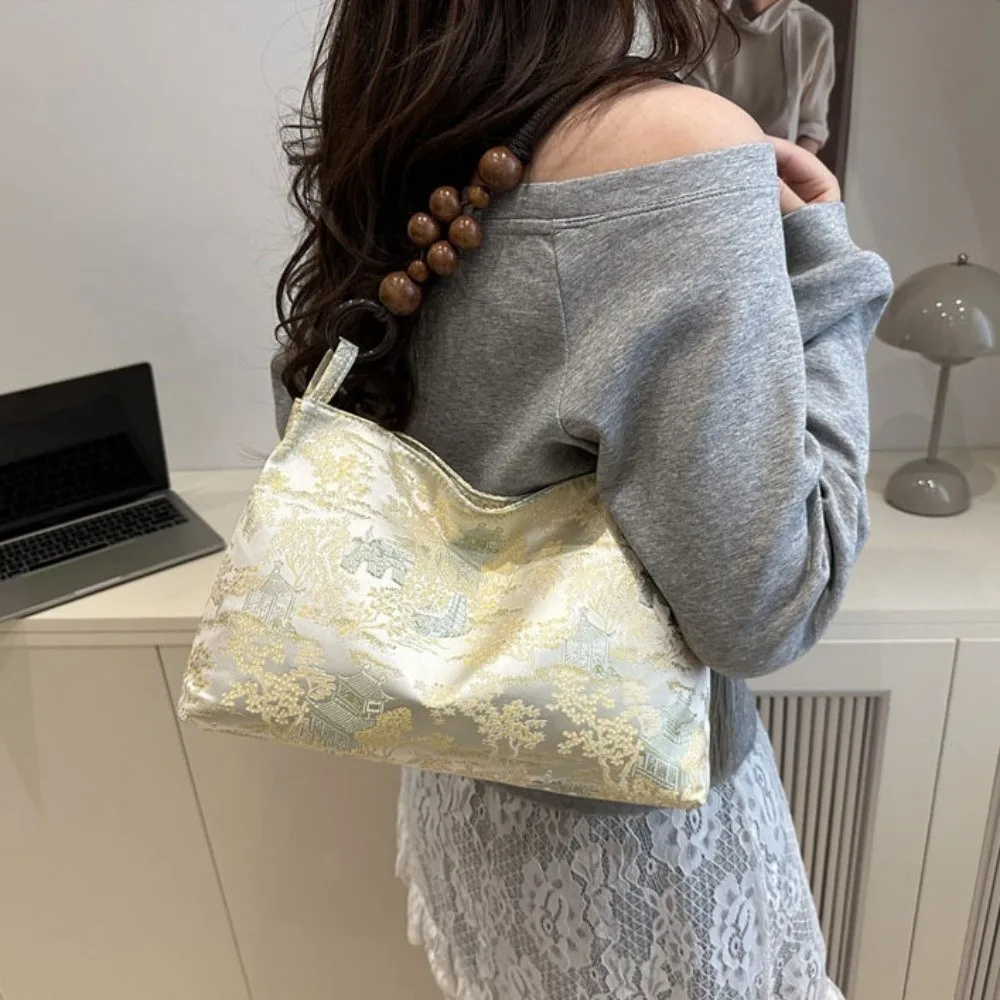 

Retro Cloth Chinese Style Handbag Hanheld Large Capacity Pea Purses Tassel Pendant Single Shoulder Cheongsam Bag Work