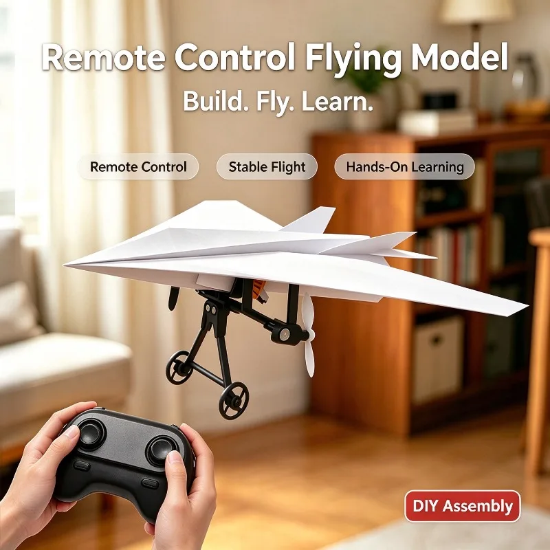 RC Paper Airplane Kit DIY Electric Remote Control Plane Lightweight Foldable Flying STEM Toy for Kids Adults Birthday Gift