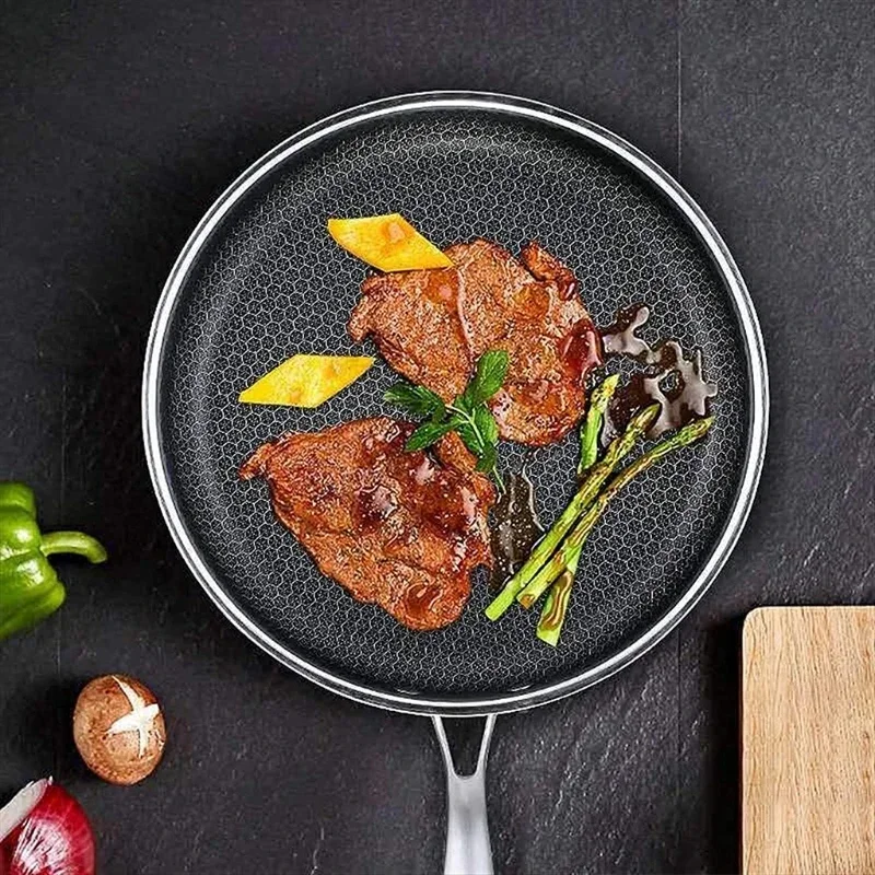 Stainless Steel Material Frying Pan Non-stick Pot Cookware 2 Sizes Choose Fried Steak Pot Saucepan Honeycomb Kitchenware