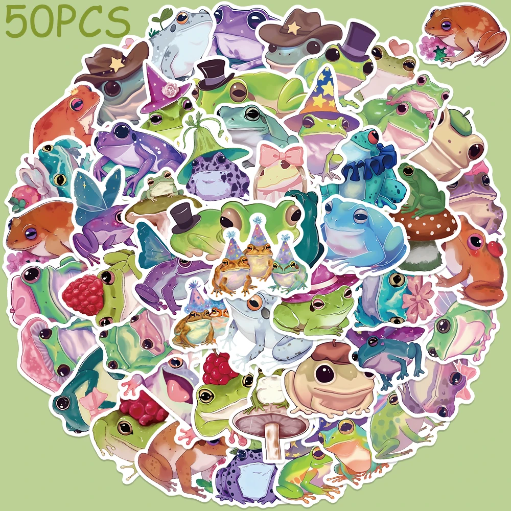 

50pcs Cartoon Silly Frog Stickers Decals For Laptop Notebook Guitar Refrigerator Helmet DIY Aesthetic Waterproof Stickers