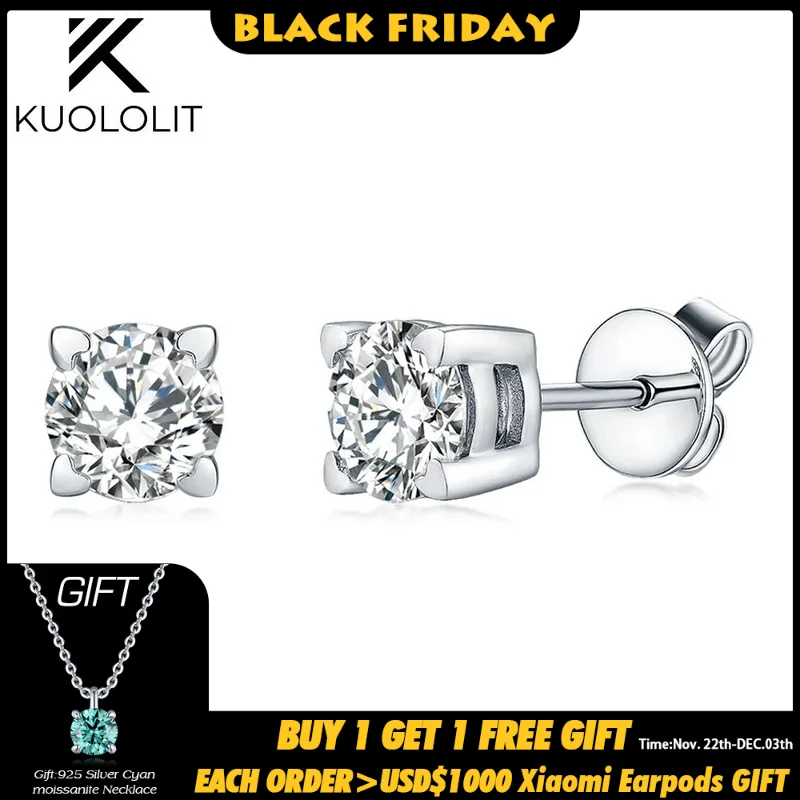 Kuololit Lab Grown Diamond Earrings for Women Solid 18K 14K 10K 925Silver Heart Prong NGIC D VS1 Diamonds Jewelry for Party