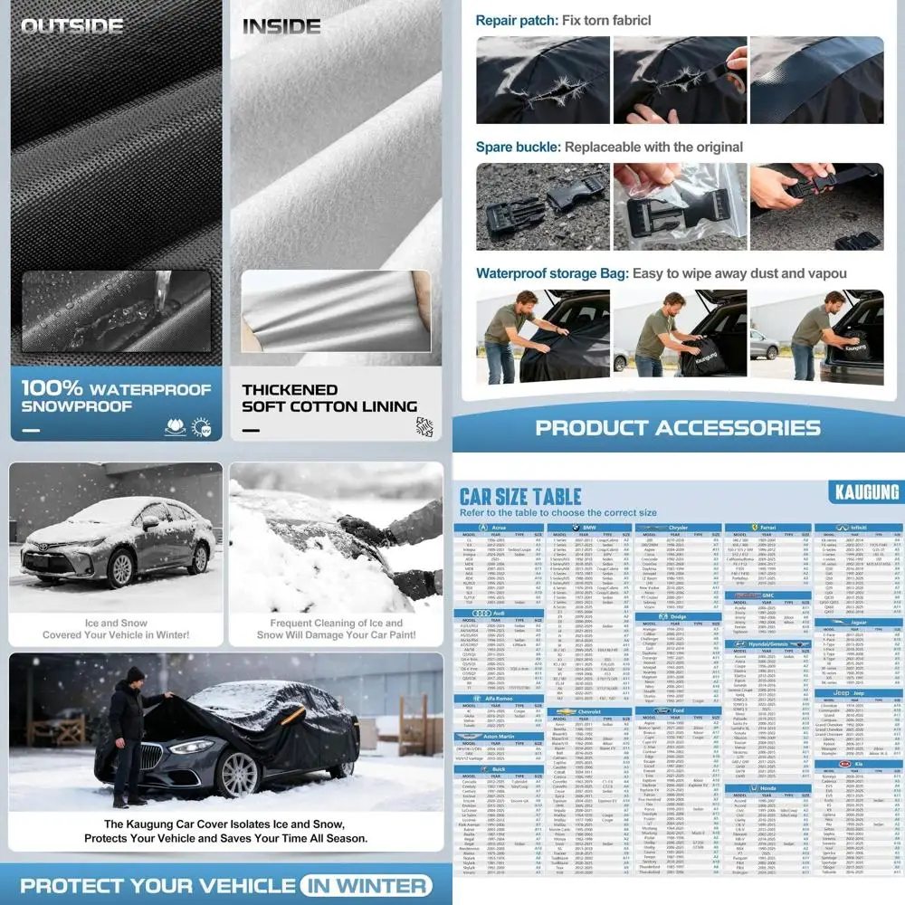 

Universal Waterproof Car Cover for Outdoor Protection, UV Sun and Rain Shield with Vents, Repair Kit, for Toyota Camry, BMW 3 Se