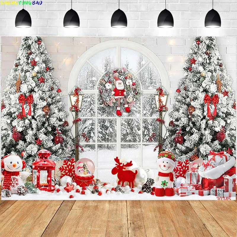 

Christmas Day New Year Photography Backdrops Fireplace Xmas Trees Gifts Snow Winter Holiday Party Deco Photo Background XU-04