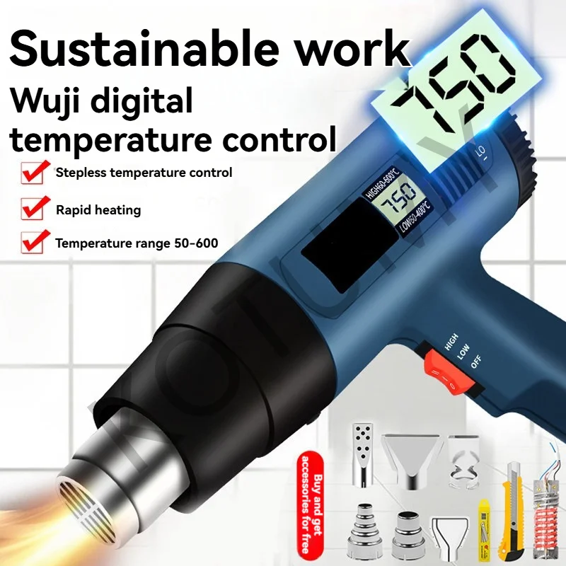 2000W Industrial Hair Dryer Air Gun Heating Gun Air Wrap Heat Gun for Welding Shrink Wrapping Hot Air Thermal Decapper