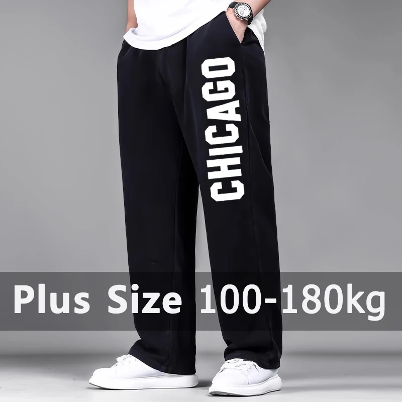 

Мужские черные длинные брюки больших размеров, осенне-зимние хлопковые брюки с принтом 4XL 5XL 6XL 7XL 100-200 кг, свободные брюки большого размера, мужская одежда