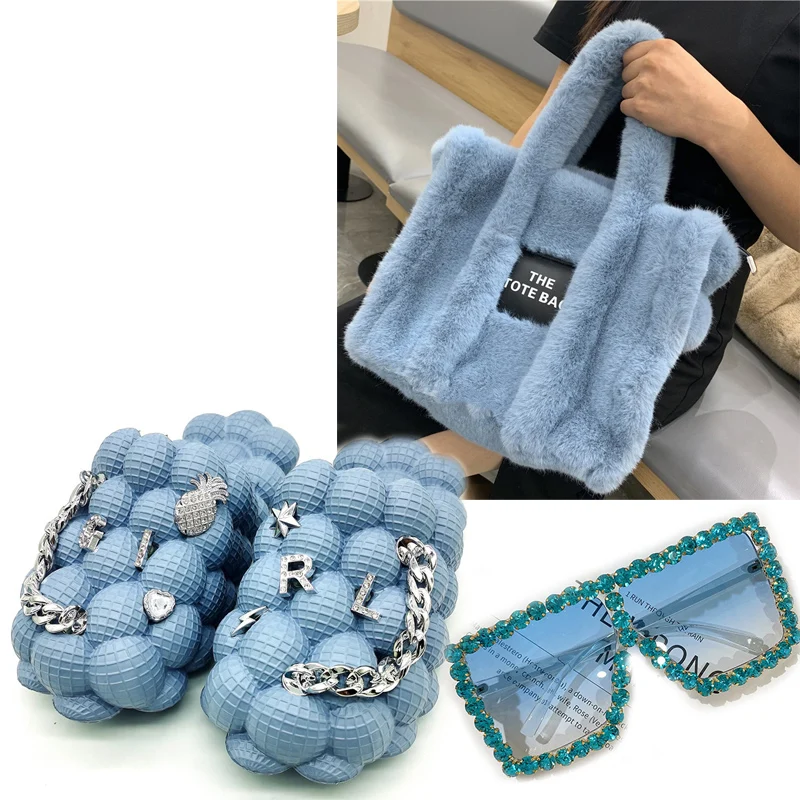 Summer 2024 Selling Personality Bubble Slippers Fashion Home Massage Sandals Women Slippers Sandals Box Sunglasses 3-piece Suit