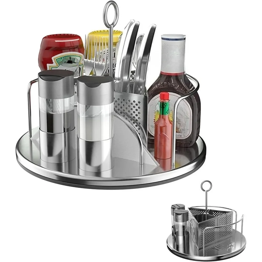 

Вращающаяся контейнер для приправ, органайзер для посуды и салфеток Lazy Susan из нержавеющей стали, контейнер для барбекю и гриля для патио, стола и пикника