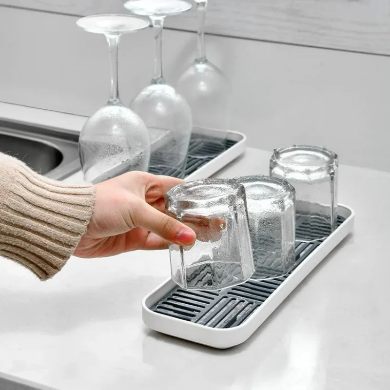 

Drainage tray for household use, double layered bottom, rectangular design, creative coffee cup, water filtration tea set