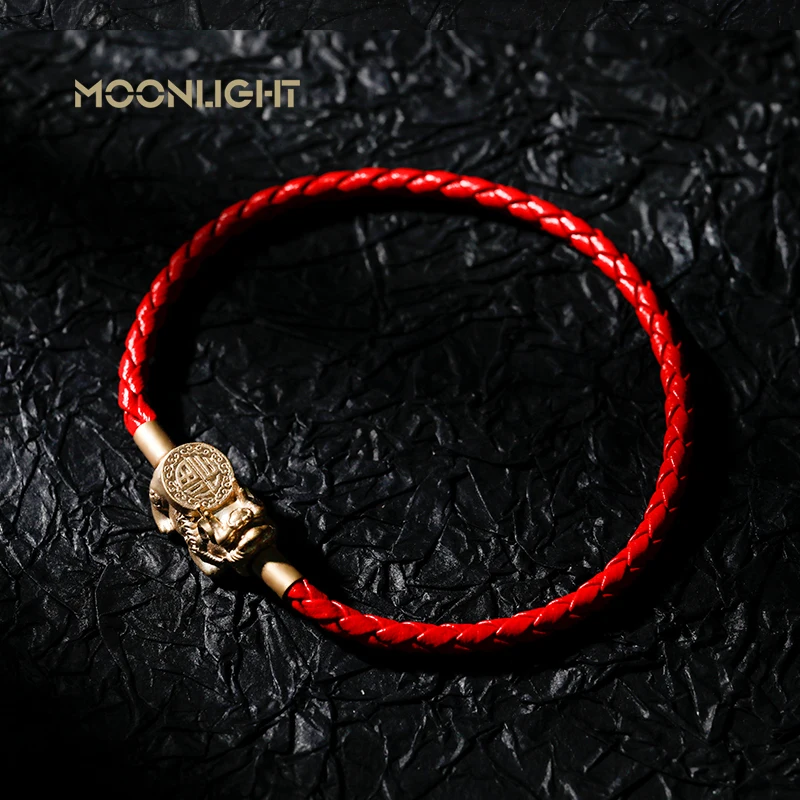 MOONLIGHT Fengshui Pixiu Bracelet Genuine Braided Leather Bracelet For Women Men Wealth Good Luck Unisex Wristband Jewelry Gifts