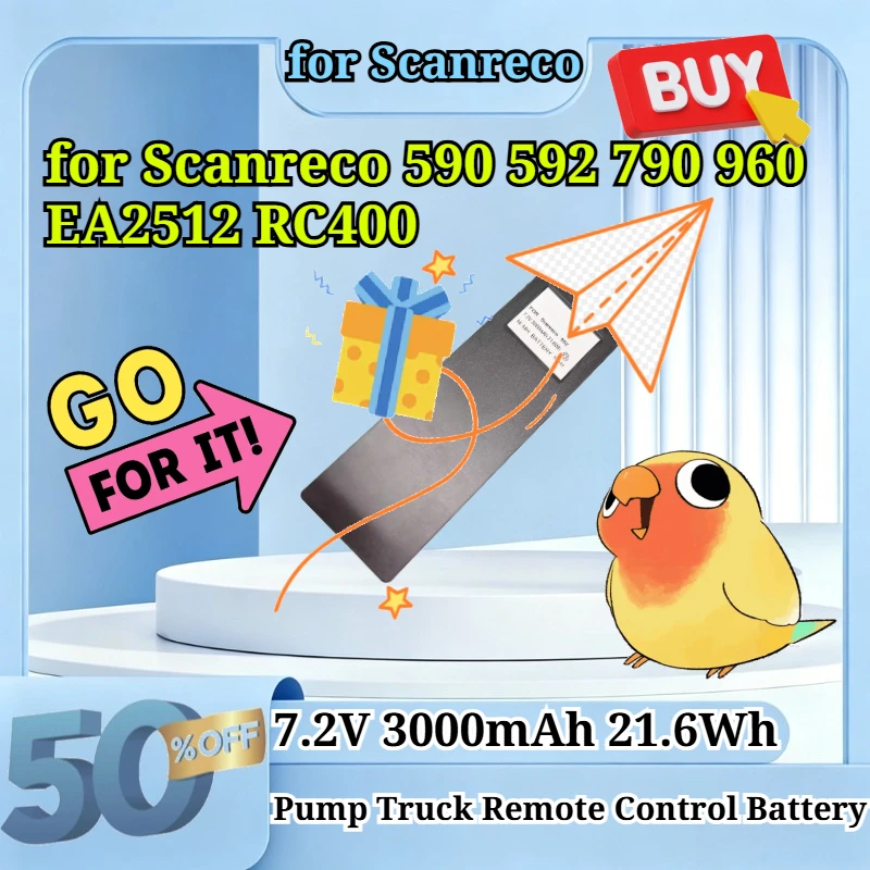 New 7.2V 3000mAh 21.6Wh Ni-MH Replacement Battery for Scanreco 590 592 790 960 EA2512 RC400 Pump Truck Remote Control Battery