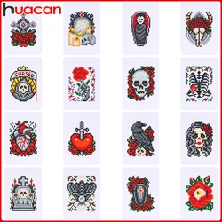 Huacan 16pcs Halloween Diamond Painting Cartoon Flower New Collection Full Round Mosaic Portrait Skull Handmade Wall Decor