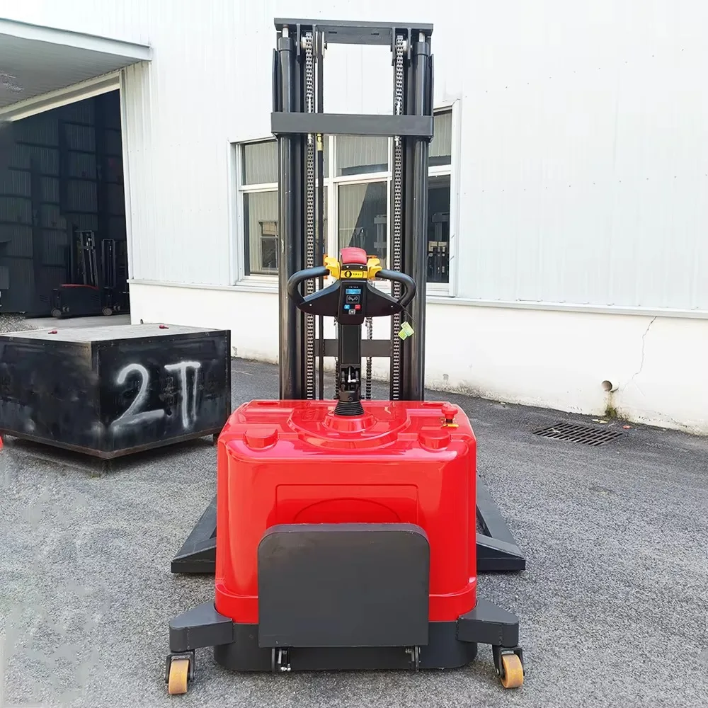 For 1.5 Ton 2 Ton Lifting Full Electric Stackers Pallet Stacker Walking Type Battery Stacking Truck Forklift