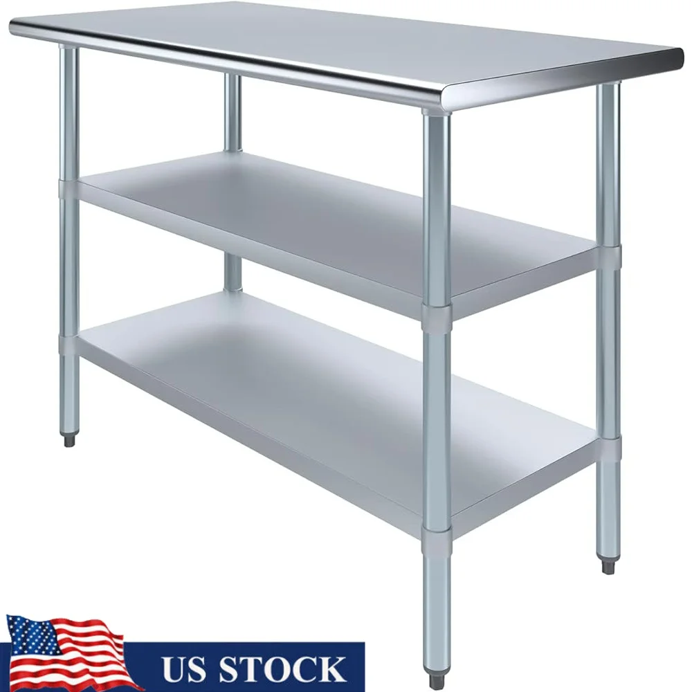 

Stainless Steel Work Table NSF Utility Table with 2 Shelves Commercial Kitchen Prep Table Durable Adjustable Legs Easy Assembly