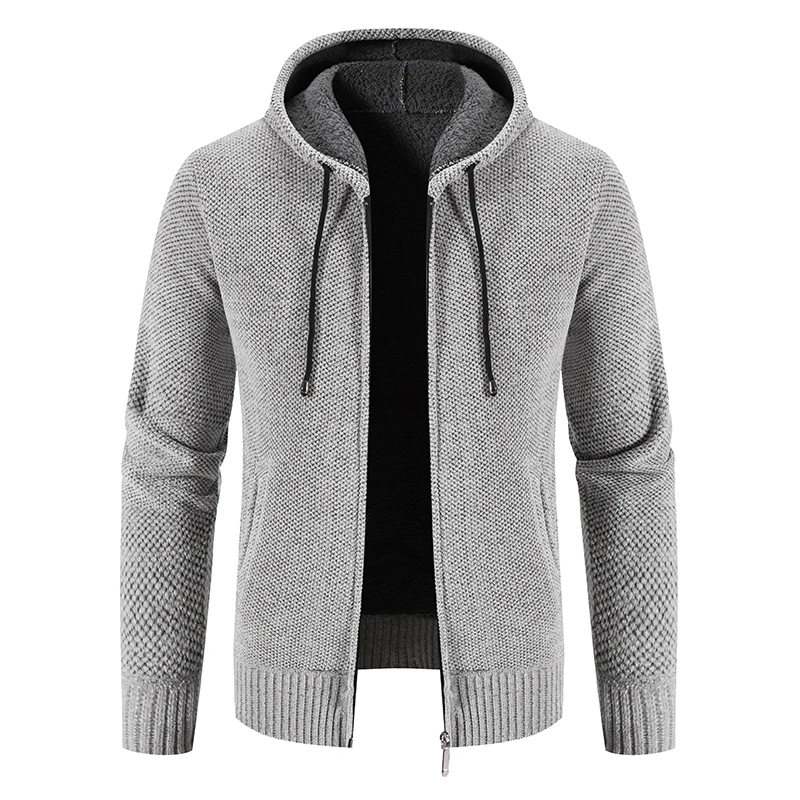 

2023 Autumn Winter Men's Sweater Thick Hooded Knitting Pullovers Sweater Warm Men Solid Color Jumper Slim Fit Casual Sweater Men