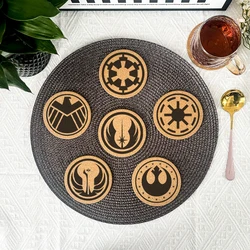 6Pcs Cute Round Cork Coaster Engraved Star Wars Coffee Mug Drinks Holder for Kitchen Natural Wooden Mat Tableware