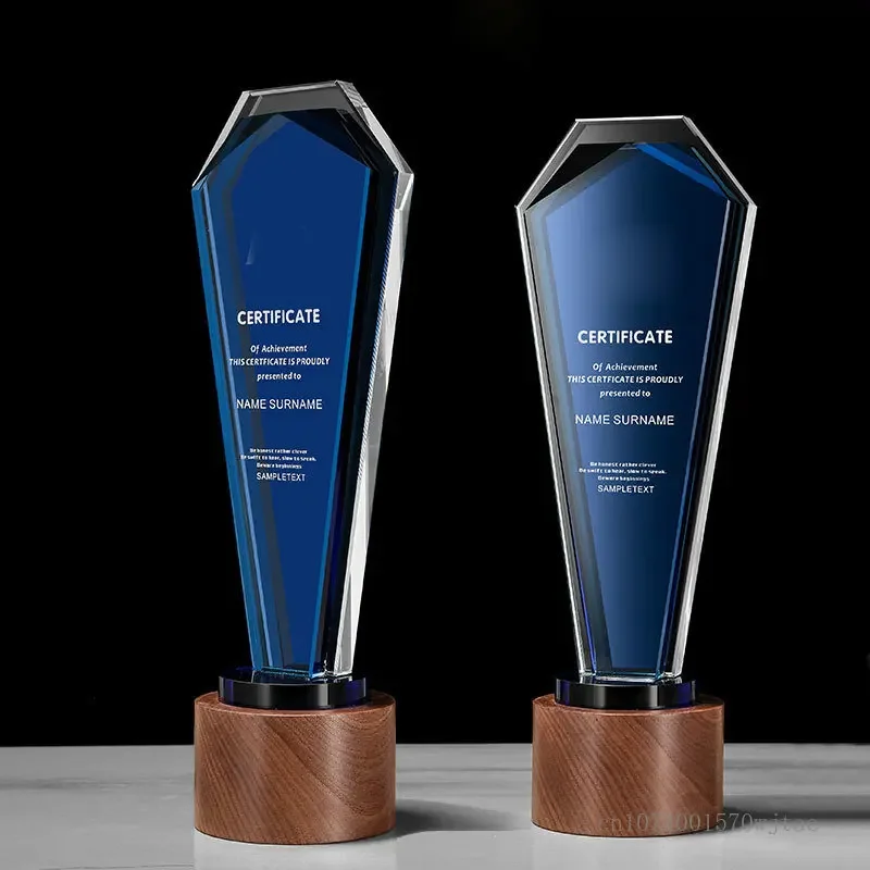 

Customized Crystal Trophy, with Wooden Base, Creative Souvenir, Engraved, Award Honor Gifts, Commemorative, Home Decoration, 1Pc