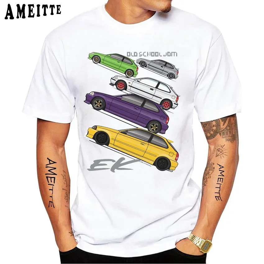 

Классическая футболка Civic EK Group с японским спортивным дизайном, новая летняя мужская футболка с коротким рукавом и забавным автомобилем, белые повседневные футболки для мальчиков, мужской топ