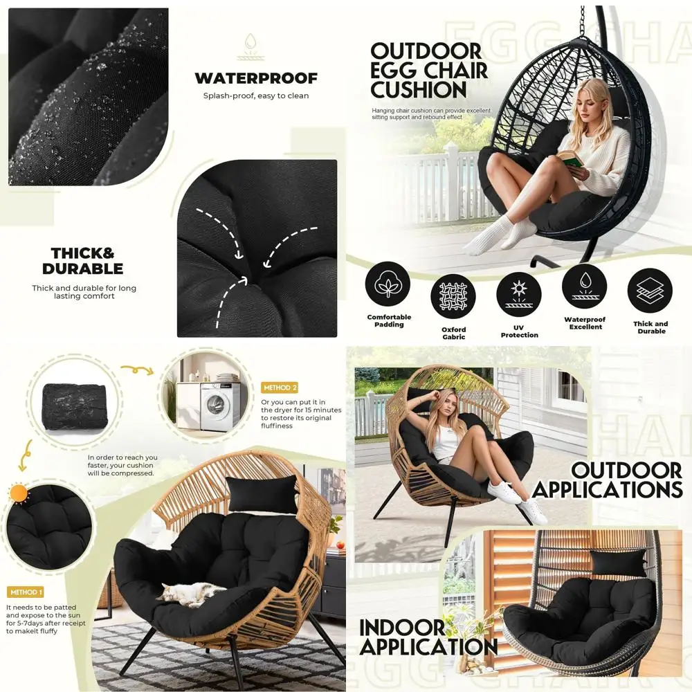 

Подушка для подвесного кресла-яйца, водонепроницаемая подушка для подвесного кресла с подголовником, сменная подушка для кресла-яйца или садовой мебели, U-образная