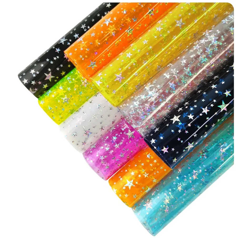 90cmx120cm PVC Ultra-transparent 0.5mm Thickness Star Laser Fluorescent PVC Film Handbag Notebook Decorative  Holiday Material